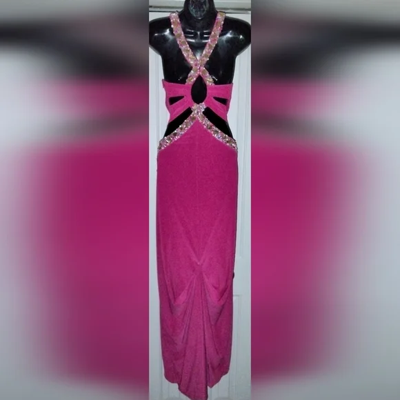 Women's Fuchsia Embellished Evening Dress/Prom Dress/Cocktail Dress Size 2 - Picture 3 of 7